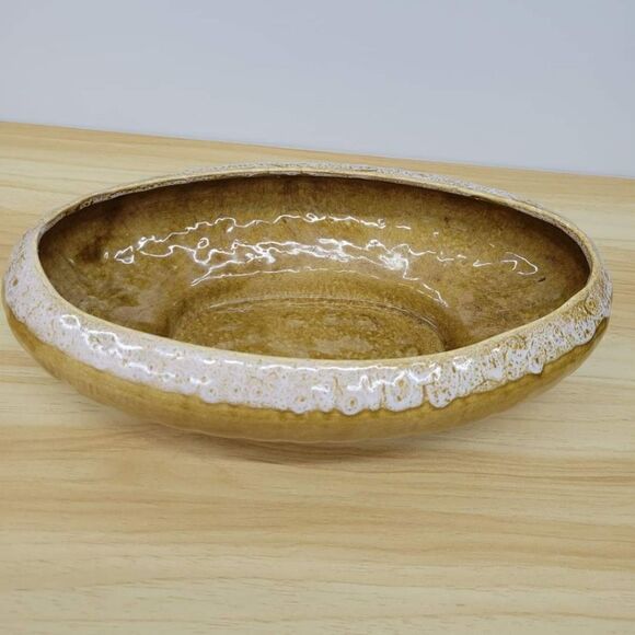 MCM Golden Brown & Cream Drip Glazed Large Planter Pot - Picture 7 of 11